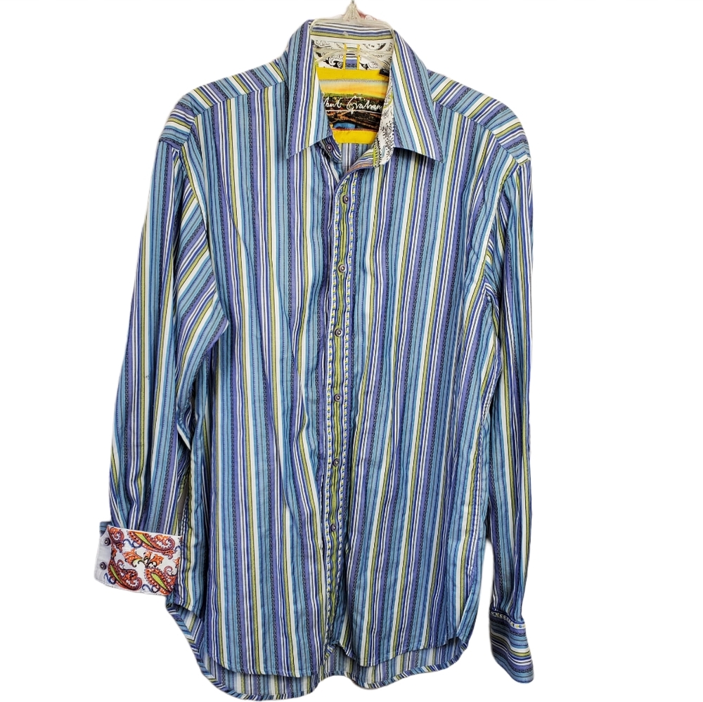 Robert Graham Men's Shirt Striped L Flip Cuffs